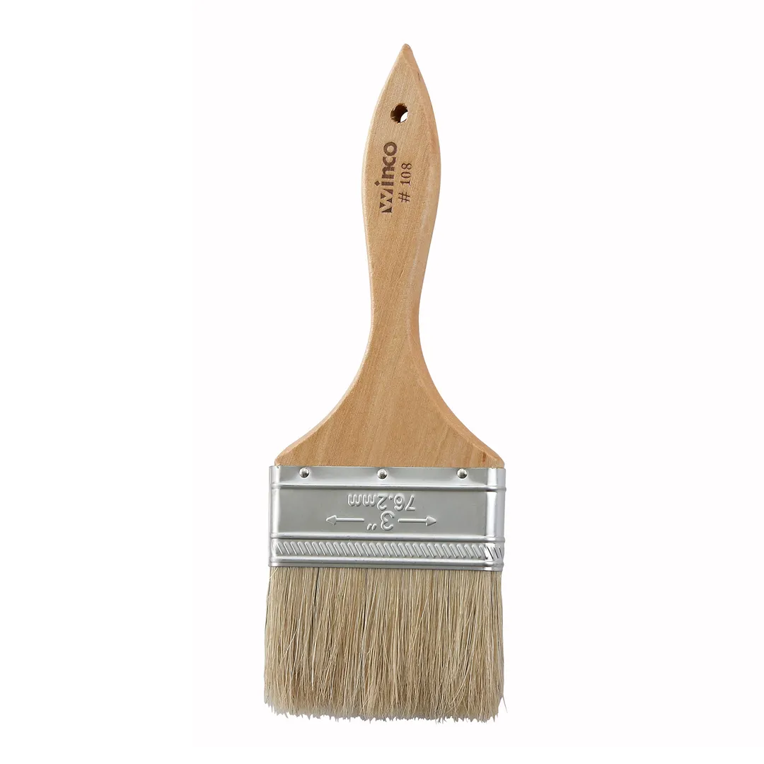 Winco WBR-30 3" Flat Boar Bristle Pastry Brush - Wooden Handle / Metal Ferrule 