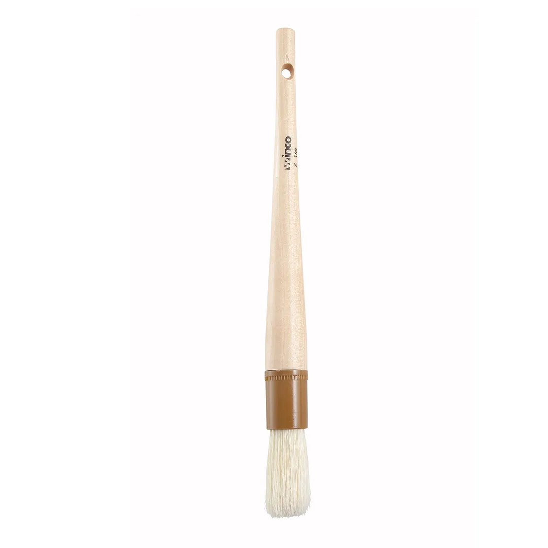 Winco WFB-10R 1" x 2" Boar Hair Round Pastry/Basting Brush - Wooden Handle / Plastic Ferrule 