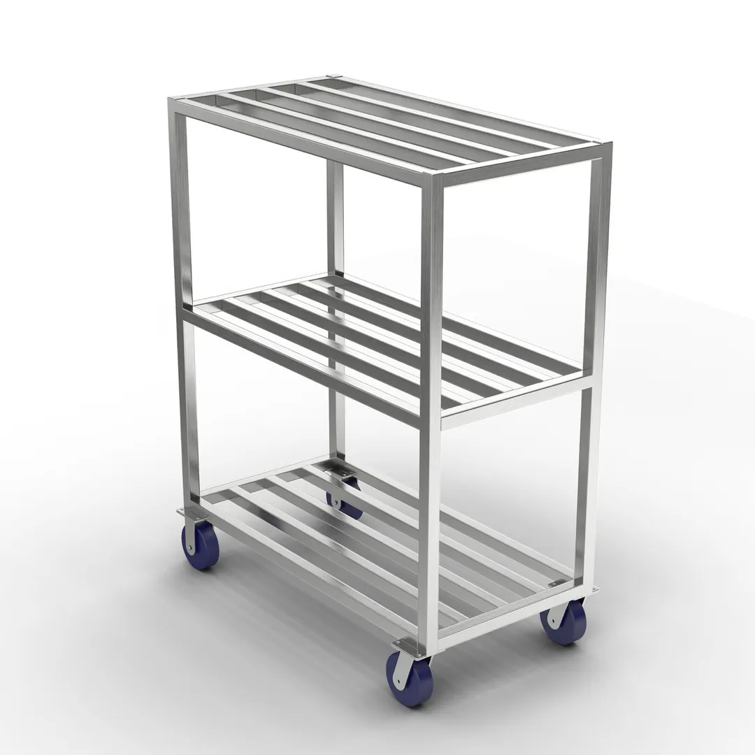Winholt ALMCS-48-324-LC Aluminum 3 Shelf Mobile Cooler Shelving w/ (4) 6" Casters, (2) Locking Casters