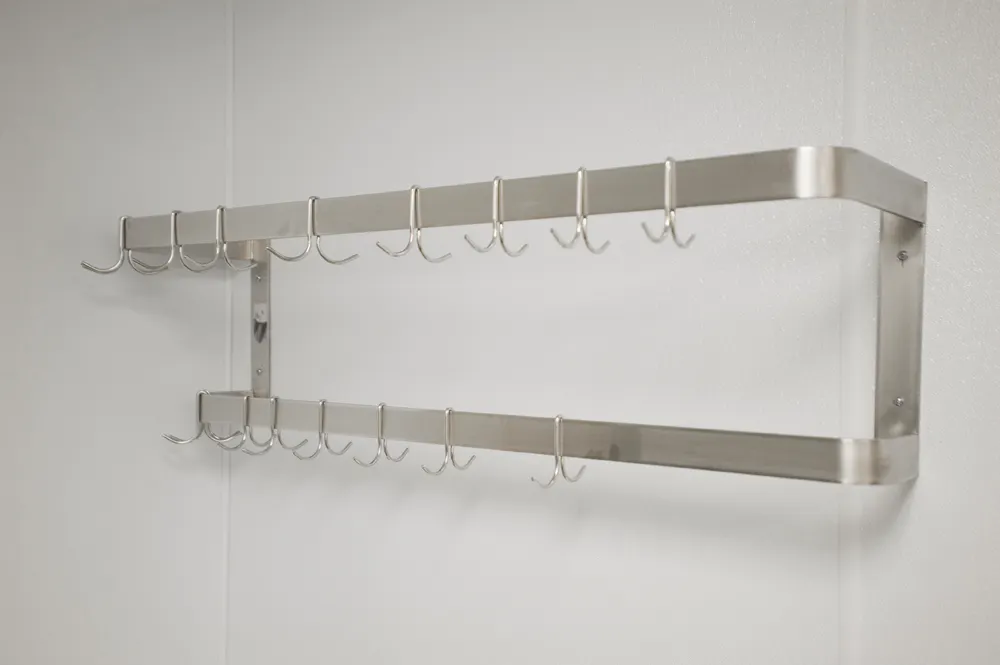 Winholt SSWMPR-8416-D 84"W Stainless Steel Wall Mount Pot Racks w/ (18) Pot Hooks