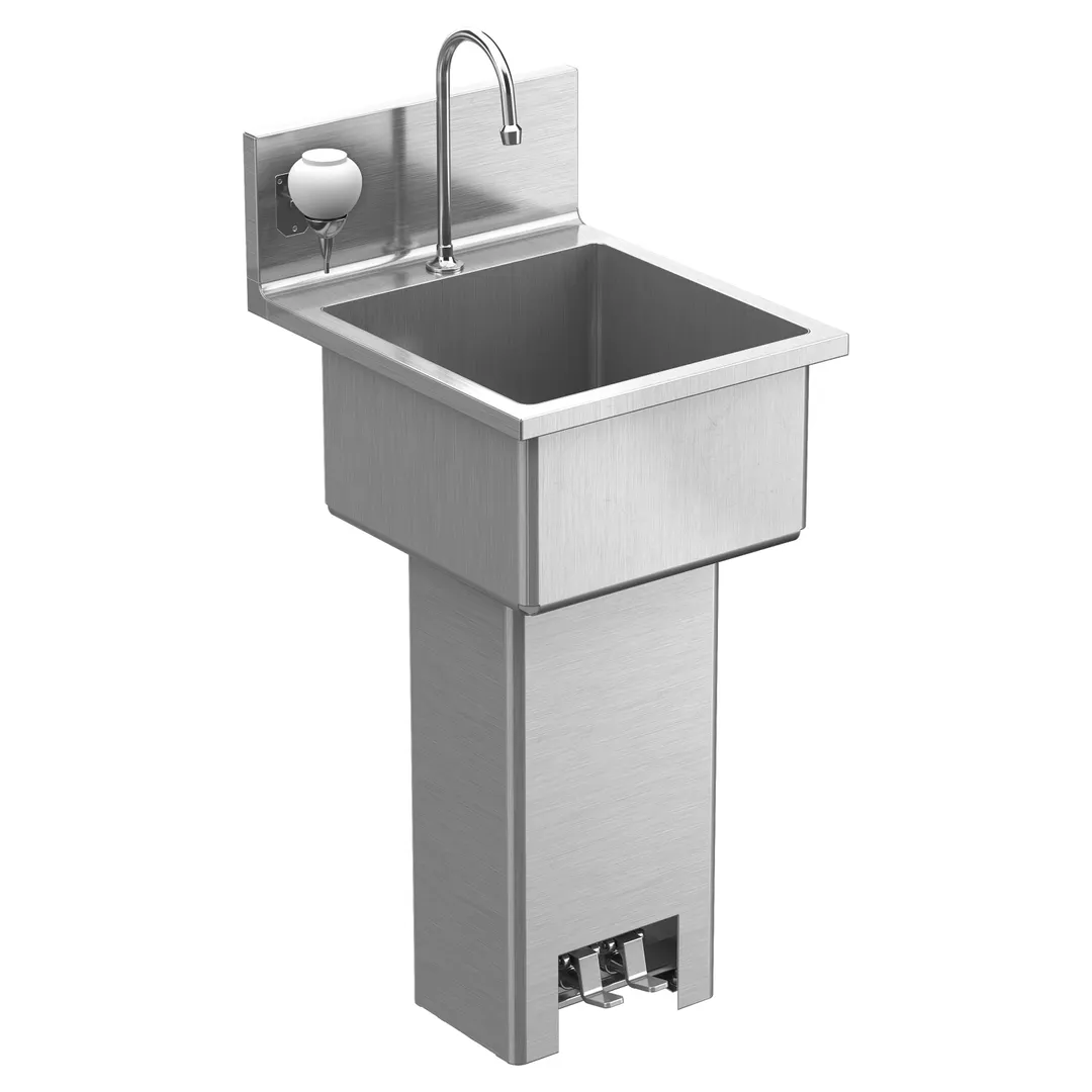 Winholt WHPS1616-KT 18" Pedestal Mounted Hand Sink w/Faucet, Foot Valves & Soap Dispenser - 16 gauge