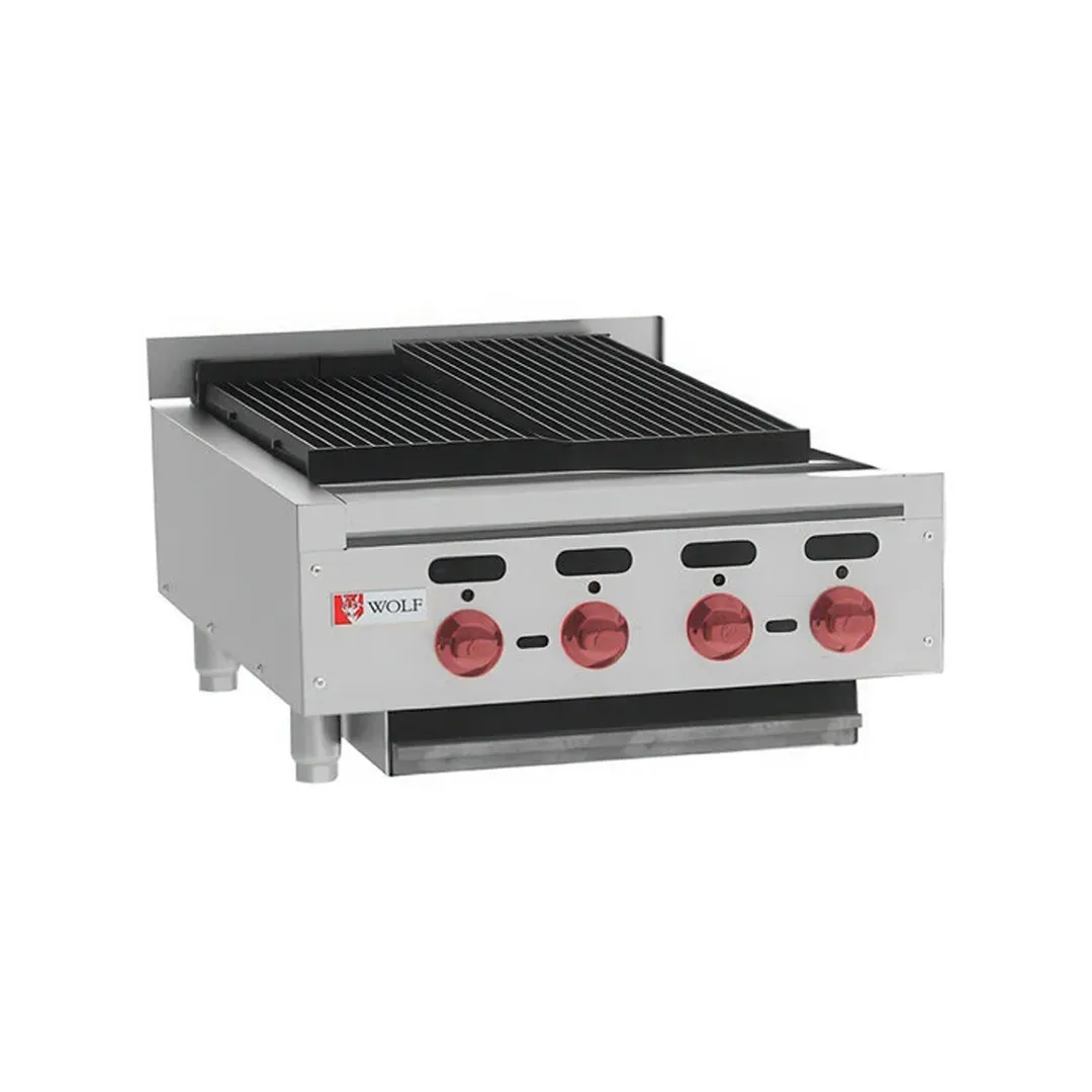 Wolf ACB25 25" Countertop Heavy Duty Gas Radiant Charbroiler w/ (4) Burners, 68.000 BTU