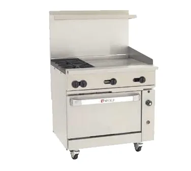Wolf C36C-2B24G 36" Gas Restaurant Range w/ (2) Burners, 24" Griddle Right, (1) Convection Oven, 135.000 BTU