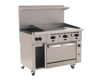 Wolf C48S-2B36G 48" Gas Restaurant Range w/ (2) Open Burners, 36" Griddle Right, (1) Standard Oven, (1) Cabinet Base, 155.000 BTU