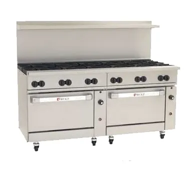 Wolf C72SC-12B 72" Gas Restaurant Range w/ (12) Open Burners, (1) Standard Oven, (1) Convection Oven, 430.000 BTU
