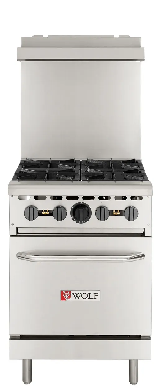 Wolf WX24-4BP 24" LP Gas Restaurant Range w/ (4) Open Burners, (1) Standard Oven, 142,000 BTU