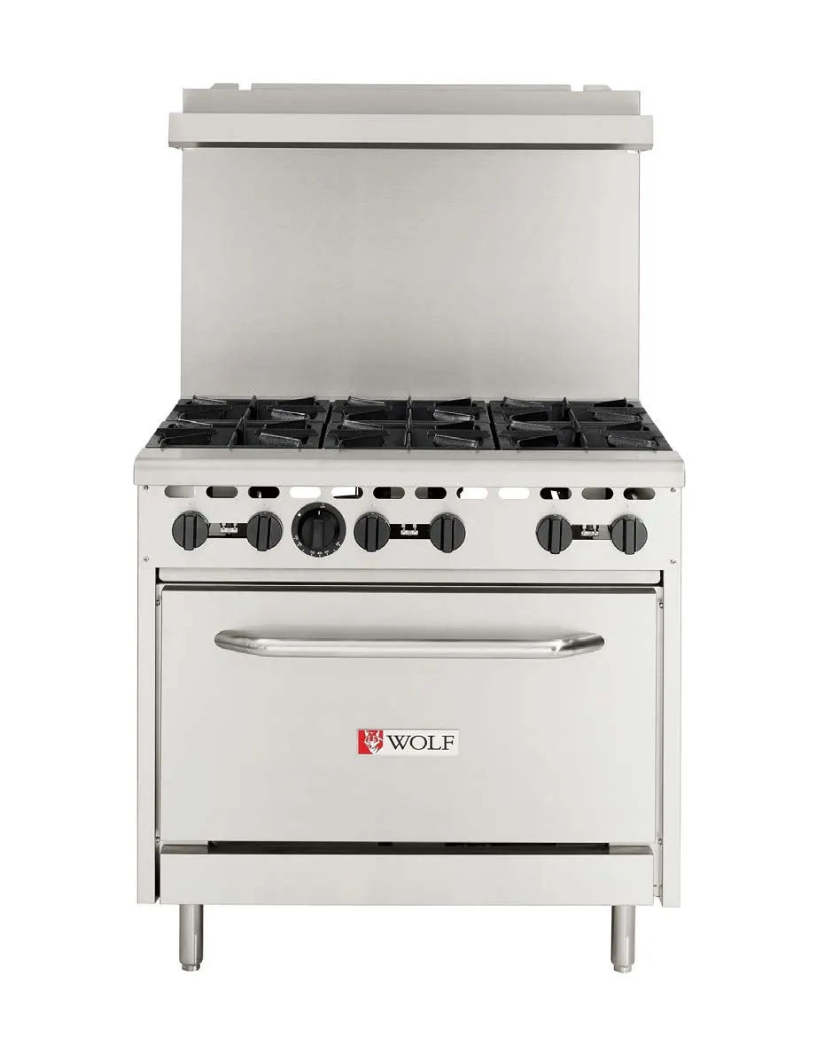 Wolf WX36-6BP 36" LP Gas Restaurant Range w/ (6) Open Burners, (1) Standard Oven, 198.000 BTU
