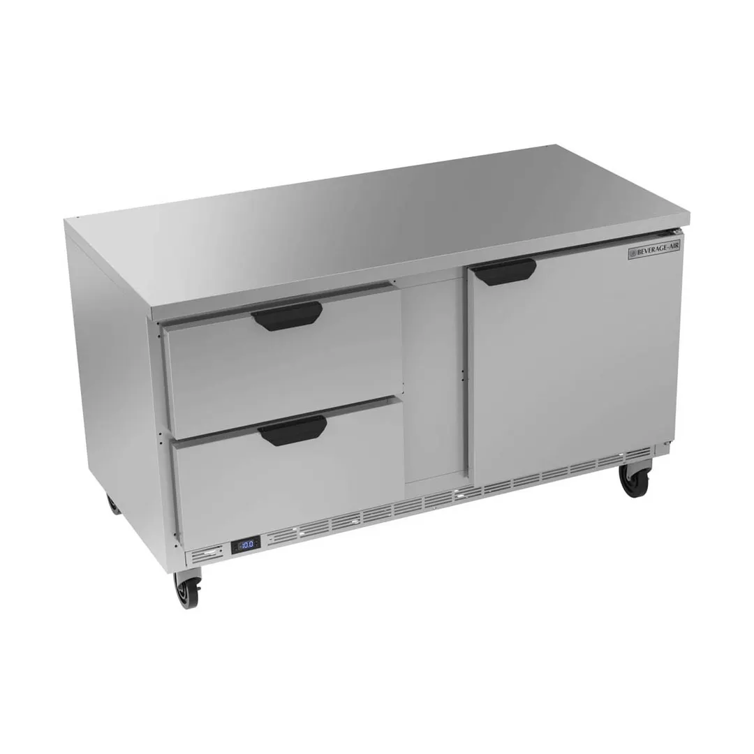 Beverage Air WTFD60AHC-2-FLT 60" 2-Section Worktop Freezer w/ 2 Drawers & 1 Door, 14.4 cu. ft.