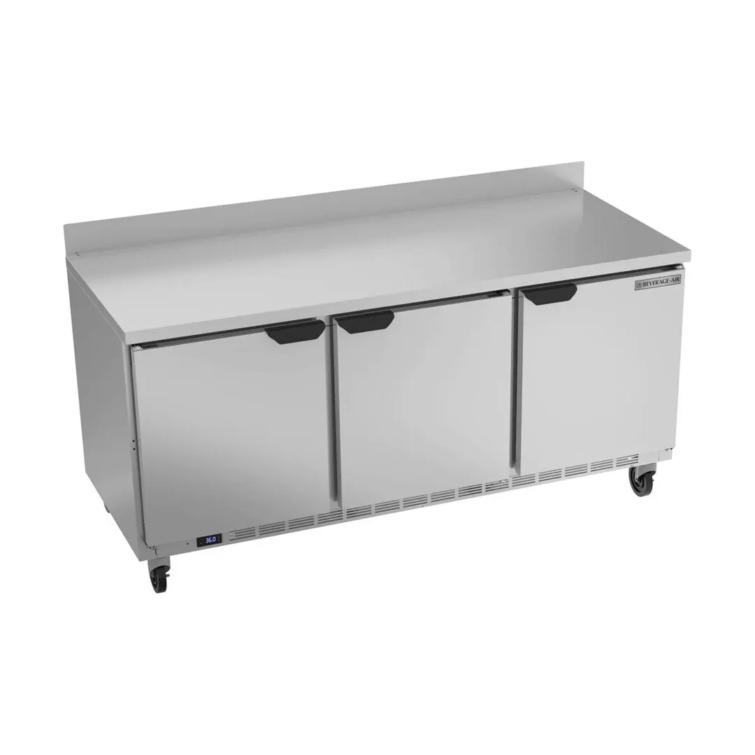 Beverage Air WTR72AHC-FIP 72" 3-Section Worktop Refrigerator w/ 3 Doors, 17.88 cu. ft.
