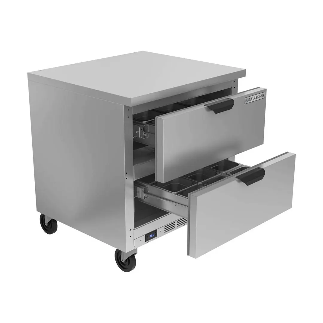 Beverage Air WTRD32AHC-2-FLT 32" 1-Section Worktop Refrigerator w/ 2 Drawers, 7.2 cu. ft.