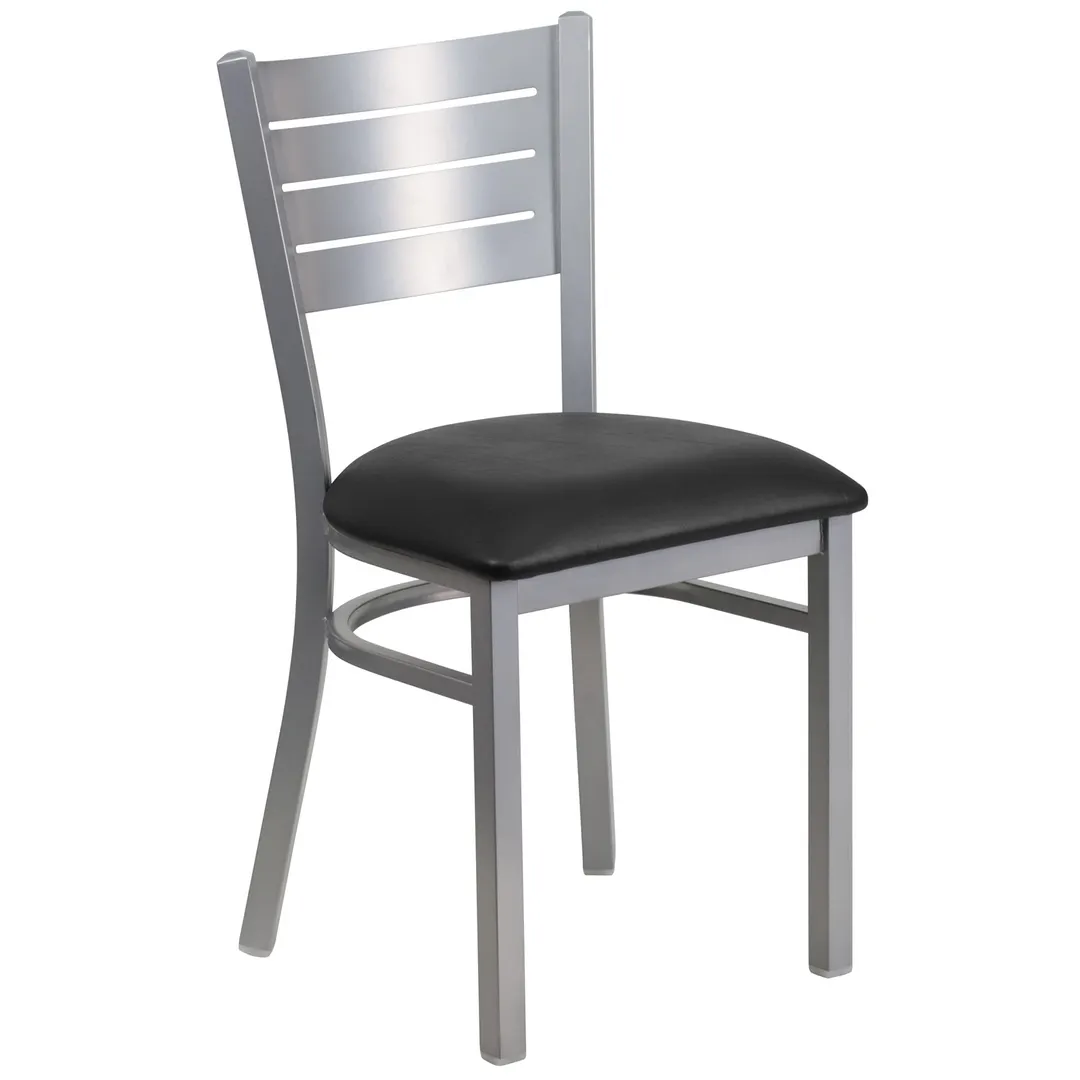 Flash Furniture XU-DG-60401-BLKV-GG Hercules Series Black Vinyl Upholstered Metal Slat Back Restaurant Chair