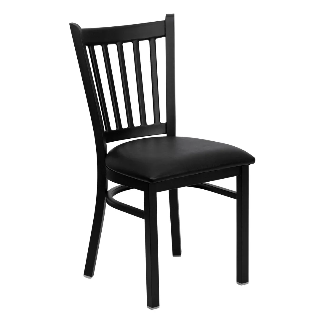 Flash Furniture XU-DG-6Q2B-VRT-BLKV-GG Hercules Series Restaurant Chair, Metal Slat Back, Black Vinyl Upholstered Seat, 18 Gauge Steel Frame