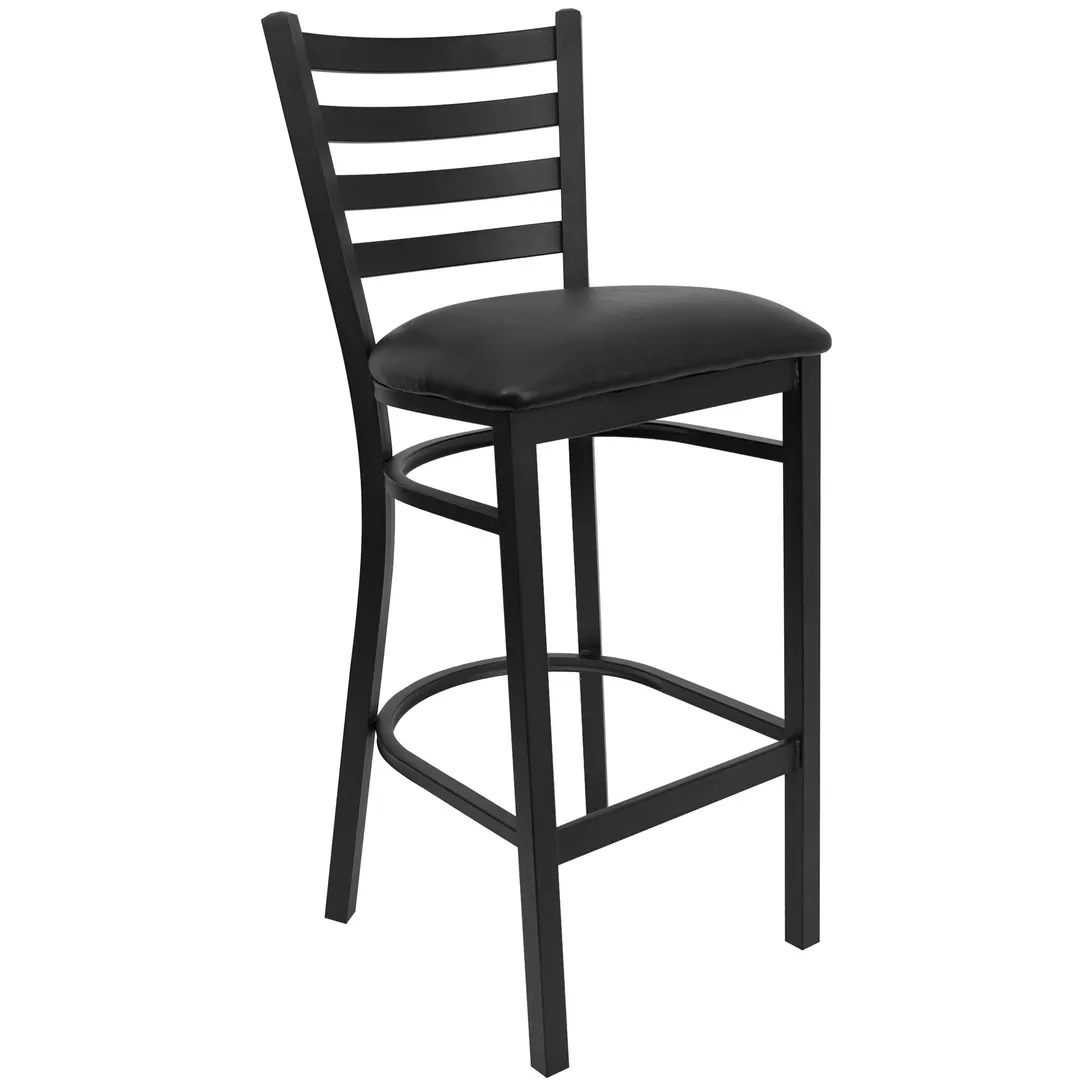 Flash Furniture XU-DG697BLAD-BAR-BLKV-GG Bar Stool, Black Vinyl Seat, Metal Ladder Back, 18‑Gauge Frame