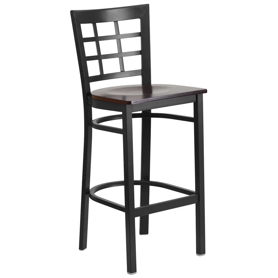 Flash Furniture XU-DG6R7BWIN-BAR-WALW-GG Hercules Bar Stool, 5/8" Walnut Seat, Metal Grid Back, 18‑Gauge Frame