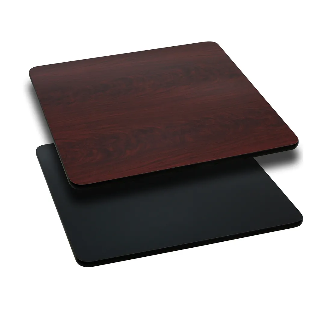 Flash Furniture XU-MBT-3636-GG Square Laminate Table Top, 36x36, 1-1/8 Thick, Reversible Black/Mahogany Finish, T-Mold Edge