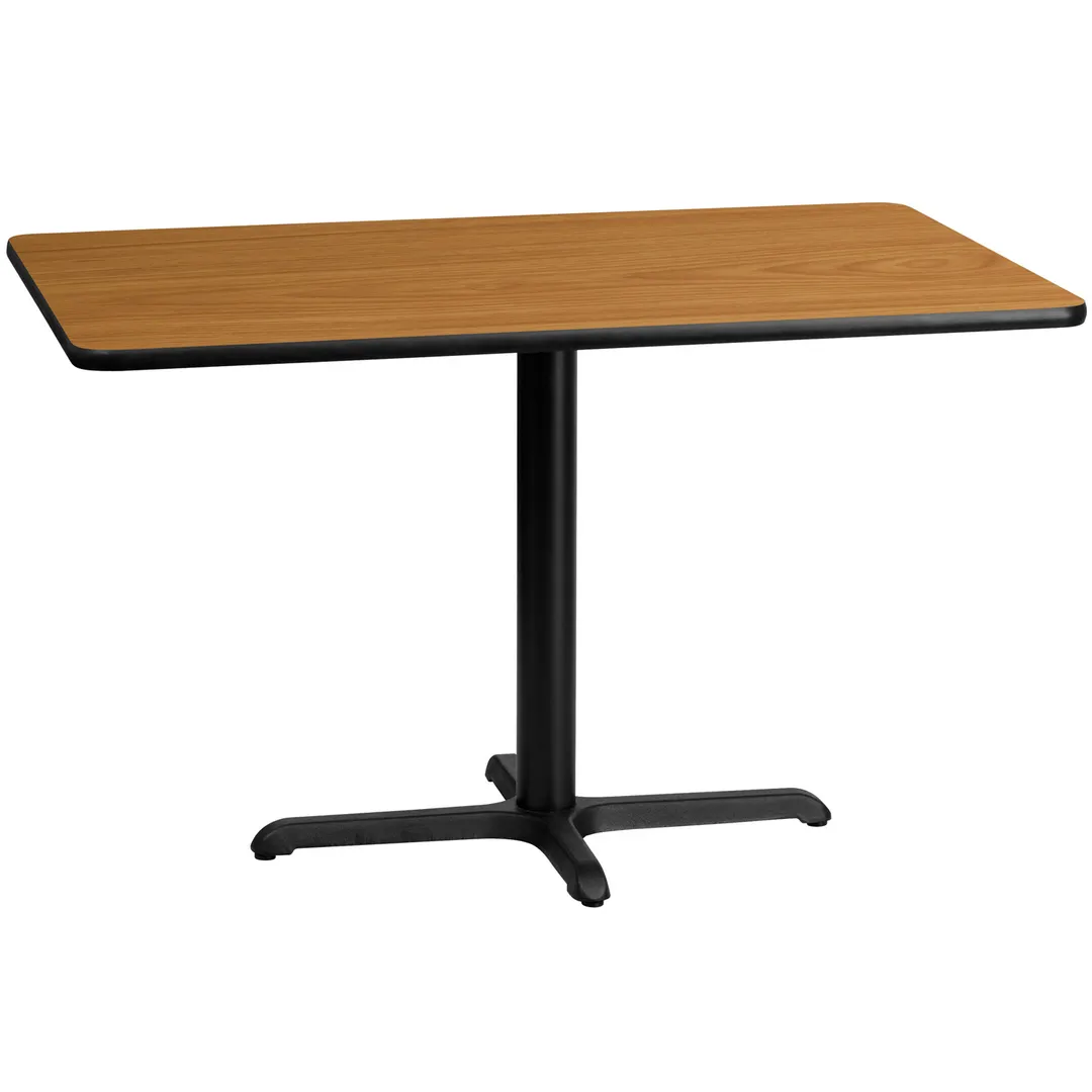 Flash Furniture XU-NATTB-3048-T2230-GG 48" Rectangular Dining Height Table, Natural Laminate Finish, Black PVC Edge, 30" Column Height, Pedestal Base