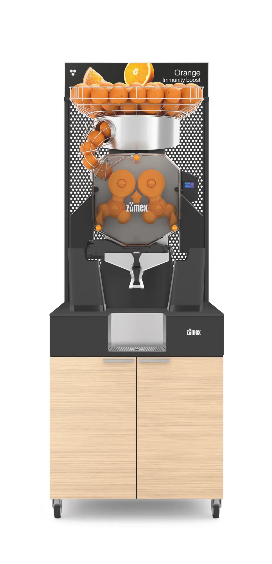 Zumex 11815 SPEED UP JUICE CORNER WIDE OAK Floor Model Electric Juicer / 44 lbs. Feeder Cap.