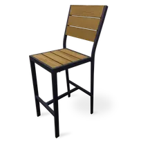 product of JustChair PW80630 Stacking Outdoor Barstool, Teak Oil Perma-Wood Back & Seat, Dark Gray Powder Coat Aluminum Frame