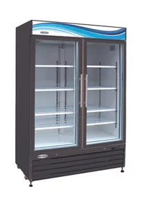 product of Serv-Ware GR48B-HC 56" Two-Section Black Refrigerator, 23 cu. ft., Glass Door, LED Display