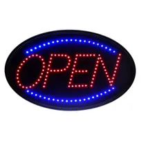 product of Alpine Industries ALP497-02 LED Open Sign 23" x 14" Wall Black Glass Fl/Steady Chain Cord Switch