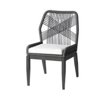 product of G & A 828 Aluminum Outdoor Bloom Side Chair with Woven Synthetic Rope Back & Seat, Black Frame, Stackable, Footrest