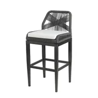 product of G & A 928 Aluminum Bloom Bar Stool with Synthetic Wicker Back & Upholstered Seat, Armless, Black Finish, Footrest, Stackable