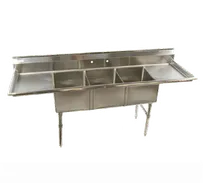 product of Klinger's Trading HDS32D 84" Three Compartment Sink, 16"W x 20"L Bowl With 2 Drainboards
