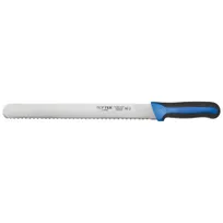 product of Winco KSTK-121 Sof-Tek 12" Steel Wavy Edge Slicing Knife w/ Blue / Black TPR Handle