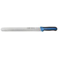 product of Winco KSTK-140 Sof-Tek 14" Steel Hollow Ground Slicing Knife w/ Black / Blue TPR Handle