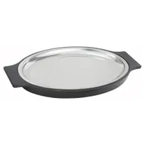product of Winco SIZ-11ST Oval 11" Stainless Steel Oven-Safe Platter with Bakelite Plastic Underliner