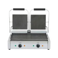 product of Cookline PG-2 22" Double Sandwich Panini Grill w/ Cast Iron Non-Stick Grooved Plates, 120V
