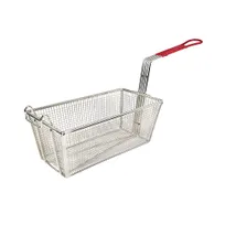 product of Winco FB-25 Nickel Plated 12-7/8" x 6-1/2" Rectangular Fry Basket w/ Red Handle