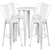 product of Flash Furniture CH-51080BH-4-30CAFE-WH-GG 24" Round Table & 4 Bar Stool Set, White, 41"H, Powder Coat Finish