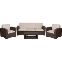 product of Flash Furniture DAD-SF-113R-CBN-GG Seneca Outdoor 4-Piece Lounge Set, Chocolate Brown Faux Rattan