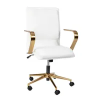product of Flash Furniture GO-21111B-WH-GLD-GG James Mid-Back Office Chair, 18-21.75" Adjustable Seat Height, 300 lb, LeatherSoft Upholstery, Brushed Gold Arms