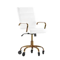 product of Flash Furniture GO-2286M-WH-GLD-RLB-GG Camilia Executive Swivel Office Chair, 37-40.75" Height, 250 lb, LeatherSoft, White/Gold