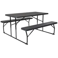 product of Flash Furniture RB-EBB-1470FD-GG Insta-Fold Rectangular Picnic Table & Benches, 53.75x58.25, 661 lbs, Black Wood Grain Plastic Top, Steel Frame