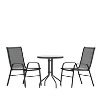 product of Flash Furniture TLH-0701303C-GG Brazos 3 Piece Outdoor Patio Dining Set with 23.75" Round Tempered Glass Table and 2 Black Flex Comfort Stack Chairs