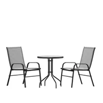 product of Flash Furniture TLH-0701303C-GY-GG Brazos 3 Piece Outdoor Patio Dining Set, 23.75" Round Tempered Glass Table, 2 Gray Flex Comfort Chairs