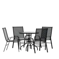 product of Flash Furniture TLH-0702303C-GG Brazos 5 Piece Outdoor Patio Dining Set with 31.5" Round Tempered Glass Table and 4 Black Flex Comfort Stack Chairs