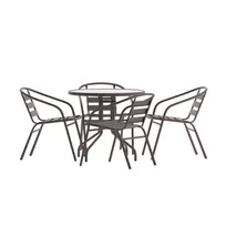 product of Flash Furniture TLH-072RD-017CBZ4-GG Lila 31.5" Glass Top Outdoor Table Set with 4 Bronze Aluminum Slats
