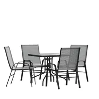 product of Flash Furniture TLH-073A2303C-GY-GG Brazos 5 Piece Outdoor Patio Dining Set with 31.5" Square Tempered Glass Table and 4 Gray Flex Comfort Stack Chairs