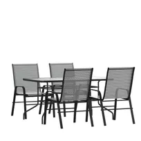 product of Flash Furniture TLH-089REC-303CGY4-GG Brazos 5 Piece Outdoor Patio Dining Set, 55" Tempered Glass Table, 4 Gray Flex Comfort Chairs