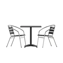 product of Flash Furniture TLH-ALUM-28SQ-017BK2-GG Lila 27.5x27.5 Square Metal Table Set with 2 Black Aluminum Chairs