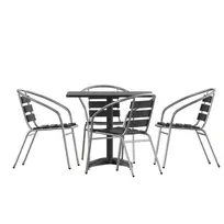 product of Flash Furniture TLH-ALUM-32SQ-017BK4-GG Lila 31.5" Square Aluminum Table Set with 2 Black Slat Back Chairs