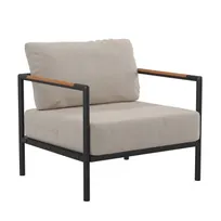 product of Flash Furniture GM-201027-1S-GY-GG Lounge Chair, 300 lbs, Beige Fabric Cushions, Black Frame, Teak Arms