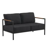 product of Flash Furniture GM-201027-2S-CH-GG Outdoor Loveseat, 600 lb, Cushions, Aluminum Frame, Teak Arms, Charcoal