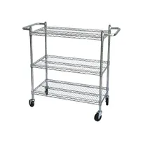 product of CACChina ACCW-1836S 3-Tier Utility Cart, 36"L x 18"W x 42"H, Chrome Plated Steel, NSF-KD, 3 Shelves