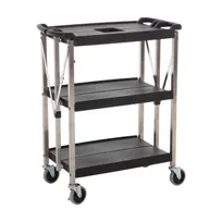 product of CAC China BTCF-30S Utility Cart, 30x16-1/2x36in, 3-Tier 350 lb, Black 18/8 Stainless, 4 Casters w/ Brakes, Set