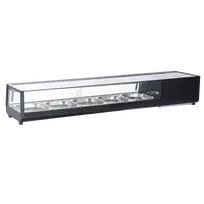 product of Omcan USA 48670 - 71" Black Sushi Display, 132 L Capacity, Glass Front Sliding Door, R290 Refrigerant